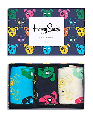 Happy Socks Dogs Cotton Blend Crew Socks Gift Box, Pack Of 3 In Black Combo