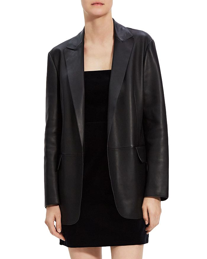 Theory Leather Single Breasted Jacket | Bloomingdale's