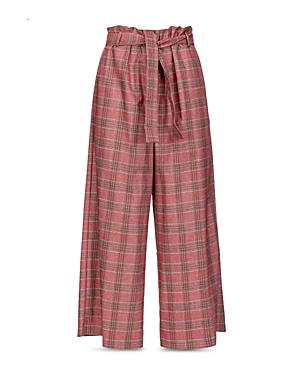 Pinko Belted Prince Of Wales Wide Leg Trousers In Multi Red /pink