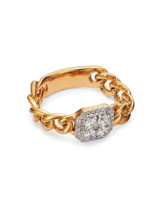 Diamond Halo Cluster Chain Link Ring in 14K Yellow Gold, 0.40 tcw 