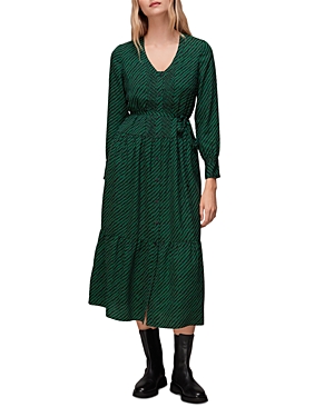 Whistles Printed Button Front Midi Dress In Green/multi