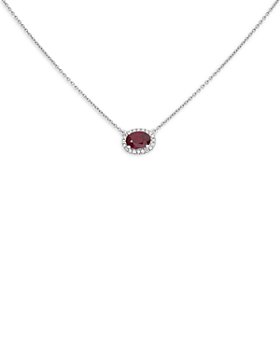 Bloomingdale's - Ruby & Diamond Oval Pendant Necklace in 18K White Gold, 18" - 100% Exclusive