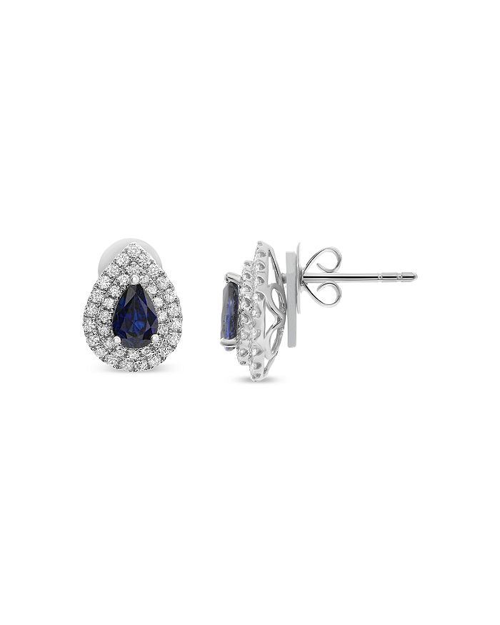 Bloomingdale's - Blue Sapphire & Diamond Pear Shaped Double Halo Stud Earrings in 18K White Gold - 100% Exclusive