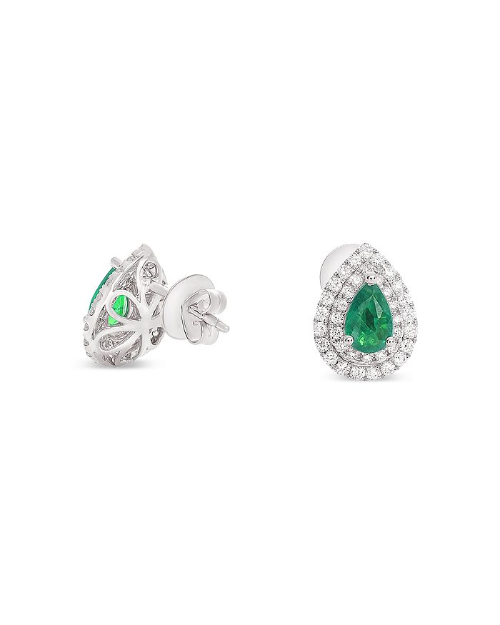 Bloomingdale's - Emerald & Diamond Pear Shaped Double Halo Stud Earrings in 18K White Gold - 100% Exclusive