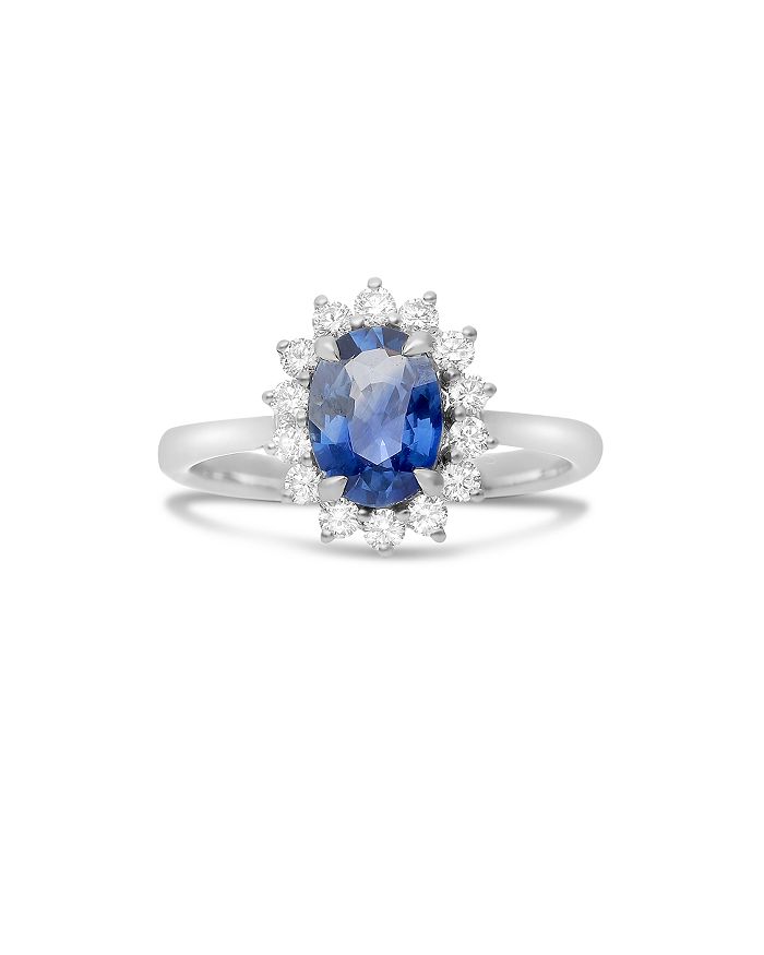Bloomingdale's - Blue Sapphire & Diamond Starburst Halo Ring in 18K White Gold - 100% Exclusive