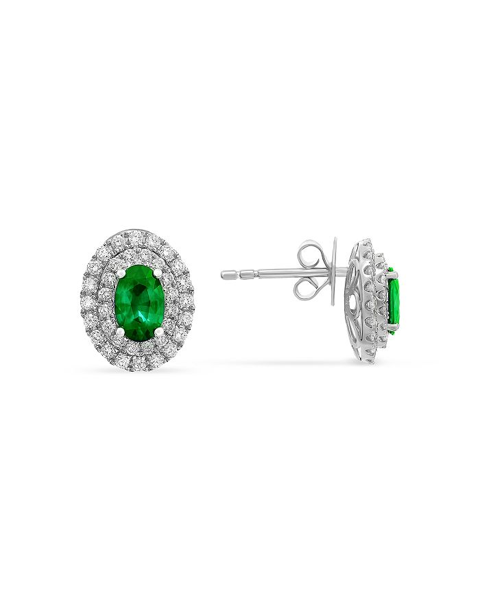 Bloomingdale's - Emerald & Diamond Double Halo Stud Earrings in 18K White Gold - 100% Exclusive