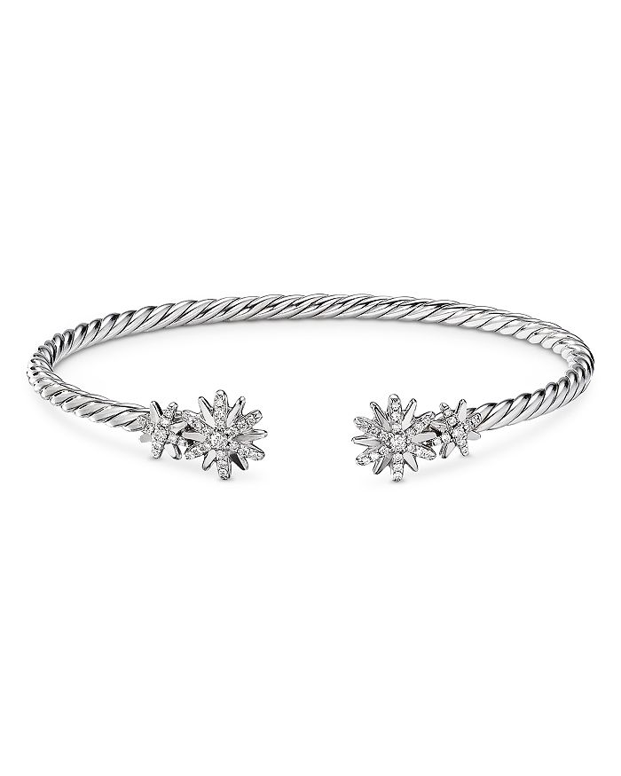 David Yurman - Sterling Silver Starburst Cable Bangle Bracelet with Diamonds