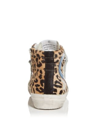 Women's Slide Leopard Print Calf Hair High Top Sneakers