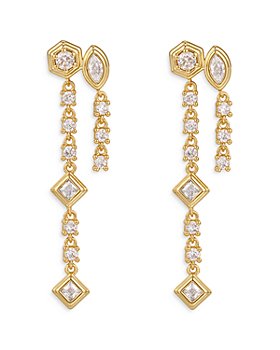 Luv Aj - Stellar Bezel Double Stud Drop Earrings in 14K Gold Plated