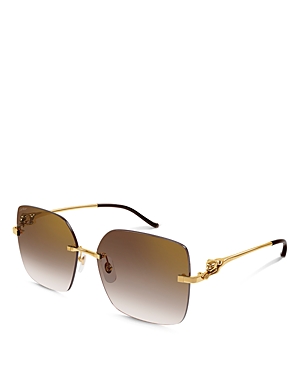 Cartier Panthere Classic 24k Gold Plated Rimless Square Sunglasses, 60mm In Gold/brown Gradient