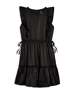 Aqua Girls' Satin Flutter Sleeve Dress, Big Kid - 100% Exclusive In Black
