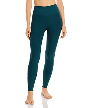 Shop Alo Yoga High-rise Heathered Lounge Leggings In Midnight Green