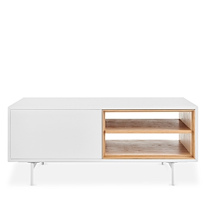 Euro Style Bodie 48 Coffee Table With Open Storage In Oak, Doors And Legs In Matte White