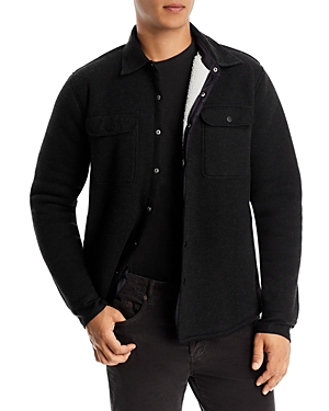 Faherty Sherpa Lined Shirt Jacket In Heathered Black Twill