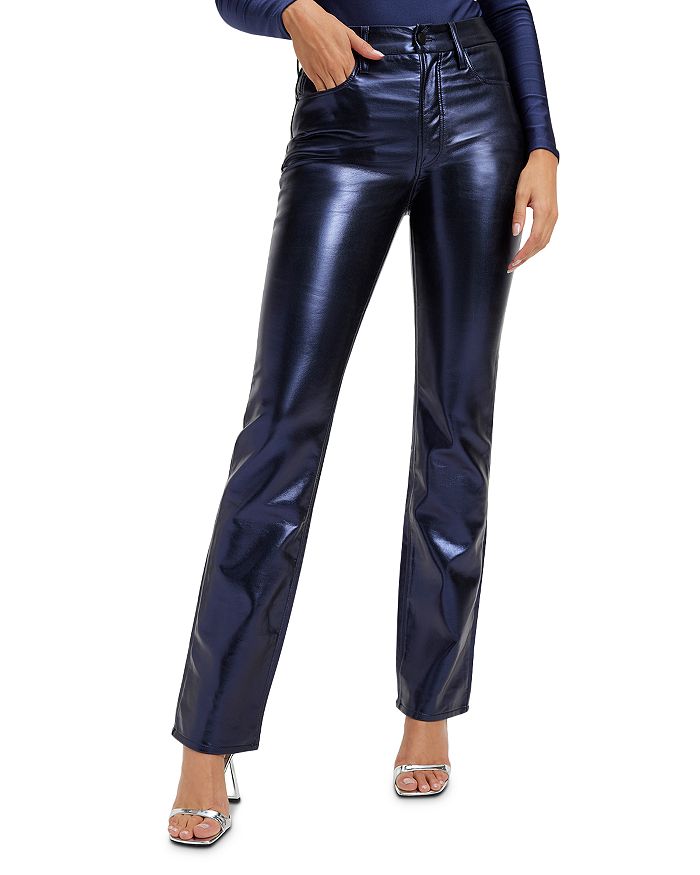 Shascullfites Navy Blue Faux Leather Jeans Pants Women's Cold