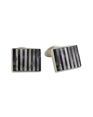 Shop David Donahue Mother Of Pearl Striped Cufflinks In Silver