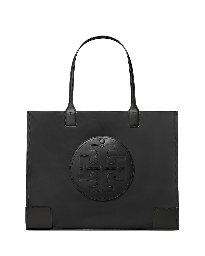 Tory Burch Small Ella Shopping Bag In Recycled Fabric With Front Logo In Black