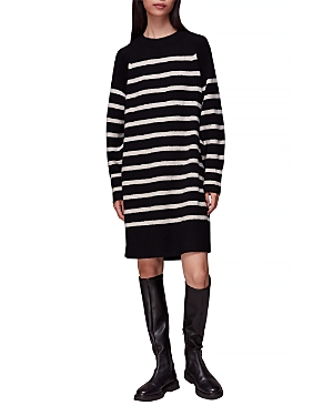Shop Whistles Striped Round Neck Knit Dress In Black/multi
