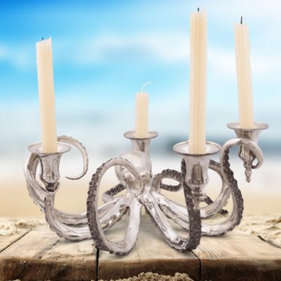 Four Taper Pewter Octopus Candelabrum