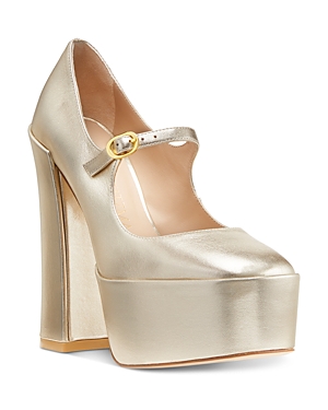 Stuart Weitzman Skyhigh Metallic Mary Jane Platform Pumps In Light Gold