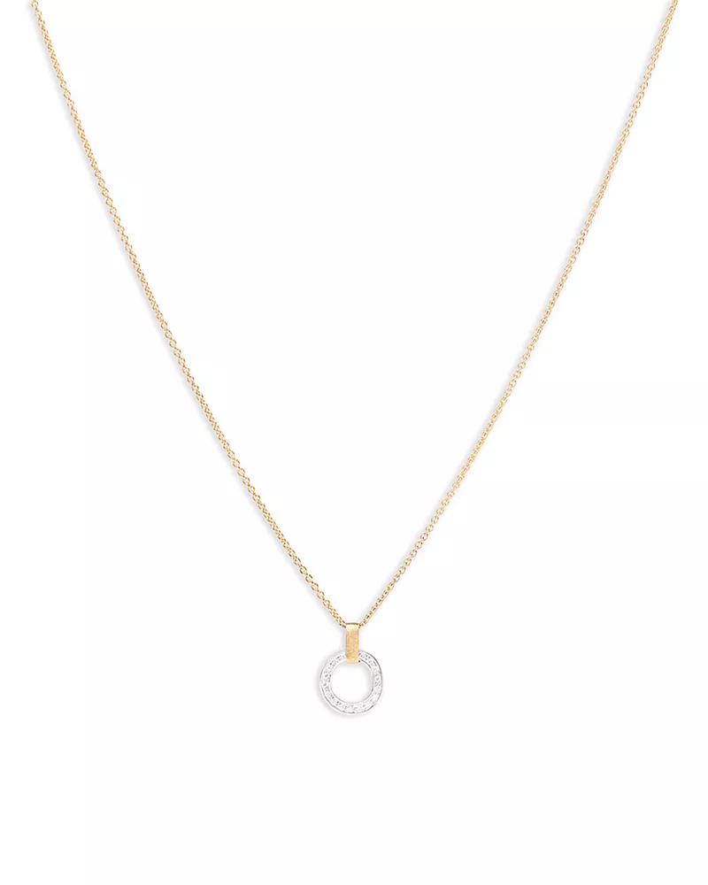 Marco Bicego 18K White & Yellow Gold Jaipur Link Diamond Flat Circle Pendant Necklace, 16.5
