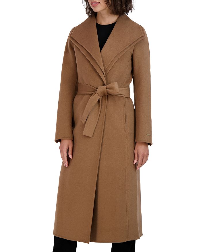 Tahari Women's Elliot Belted Wool Blend Wrap Coat - Camel - Size S