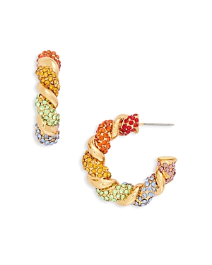 Kenneth Jay Lane Rainbow Crystal Hoop Earrings In Multi/gold