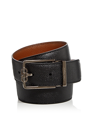 Shop Ferragamo Salvatore  Men's Gancini Reversible Leather Belt In Nero/vicuna