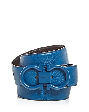 FERRAGAMO MEN'S DOUBLE GANCINI BUCKLE LEATHER BELT