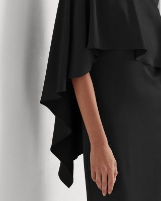 open lace back dress ONE SHOULDER GOWN WITH DETACHABLE CAPE  Lucian Matis