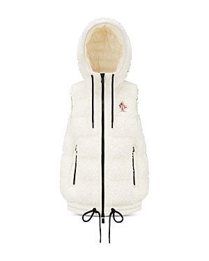 Moncler Hooded Teddy Puffer Vest In Cream
