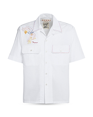 Marni Embroidered-logo Short-sleeve Shirt In White