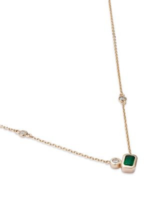 Emerald and Diamond Accent Necklace in 14K Yellow Gold, 18"