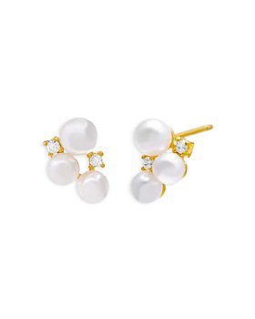 By Adina Eden - Cultured Freshwater Pearl Cluster Earrings in 14K Gold Plated Sterling Silver 