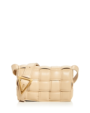 Shop Bottega Veneta Small Padded Cassette Intreccio Leather Shoulder Bag In Porridge/gold