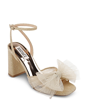 Badgley Mischka Women's Tess Tulle Bow Block Heel Sandals In Platino