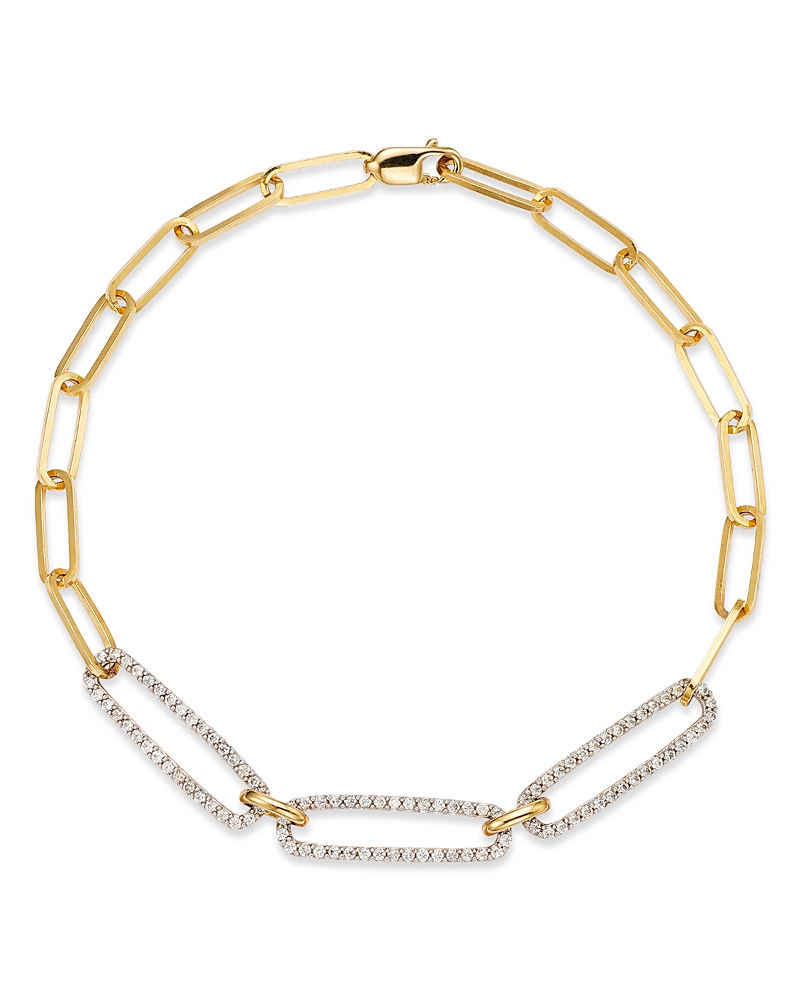 Bloomingdale's Fine Collection Diamond Triple Link Paperclip Bracelet in 14K White & Yellow Gold, 0.50 tcw