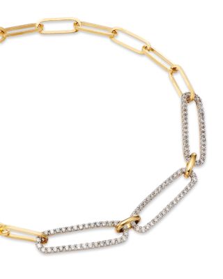 Diamond Triple Link Paperclip Bracelet in 14K White &amp; Yellow Gold, 0.50 tcw 