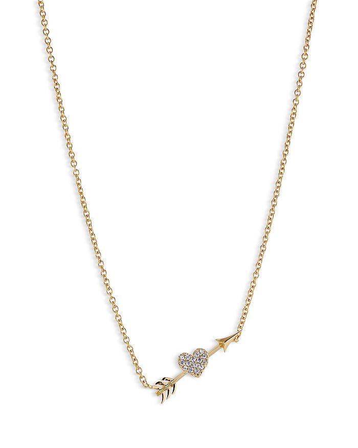 Unwritten Cubic Zirconia Heart & Arrow Pendant Necklace In Sterling Silver Rose Gold Plate