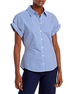 Frame Cotton Button Down Striped Short Sleeve Shirt