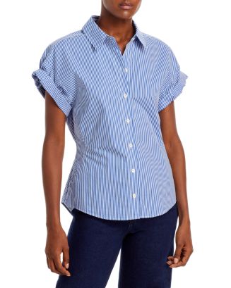 FRAME Cotton Button Down Striped Short Sleeve Shirt