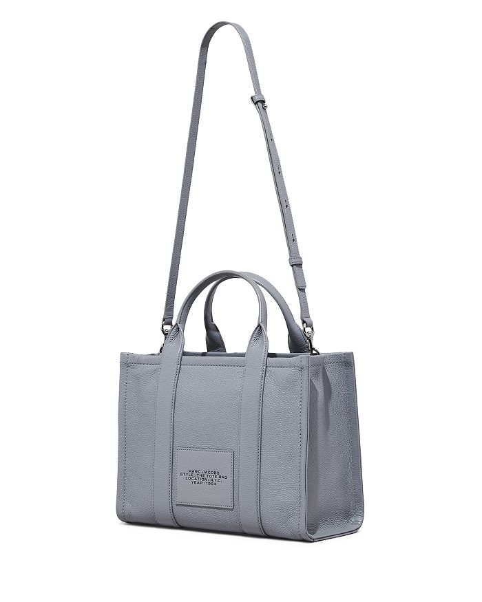 Shop Marc Jacobs The Leather Medium Tote Bag In Wolf Gray/silver