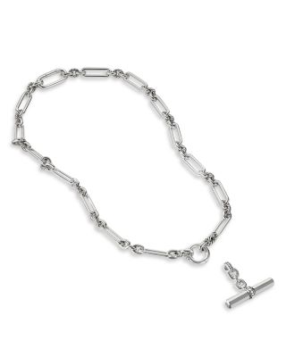 Sterling Silver Lexington Link Necklace with Diamonds, 18"