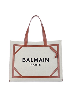 Balmain B-army Medium Logo Shopper Tote In Natural/gold