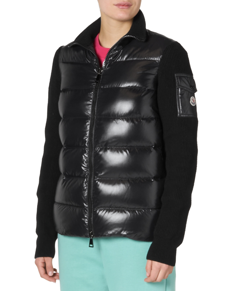 Moncler Down-panelled High-neck Wool Cardigan In Black