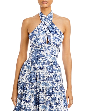 Staud Kai Twist Crop Top In Blue Toile