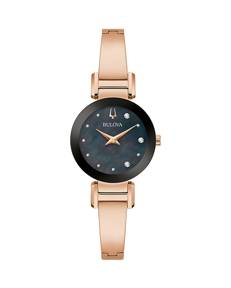 Bulova Marc Anthony Modern Diamond Bangle Watch, 26mm In Black/rose Gold
