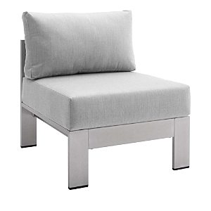 Modway Shore Sunbrella Fabric Aluminum Outdoor Patio Armless Chair In Silver/gray