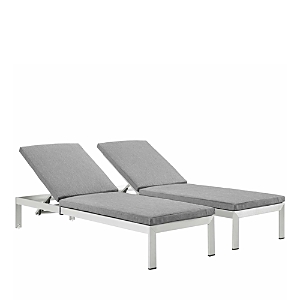 Modway Shore Outdoor Patio Aluminum Chaise With Cushions, Set Of 2 In Silvergray