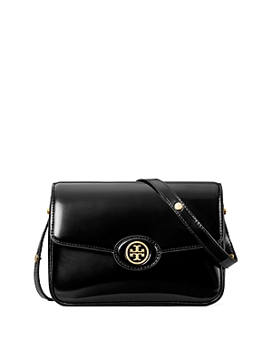 Shop Tory Burch Robinson Spazzolato Leather Convertible Shoulder Bag In Black/brass